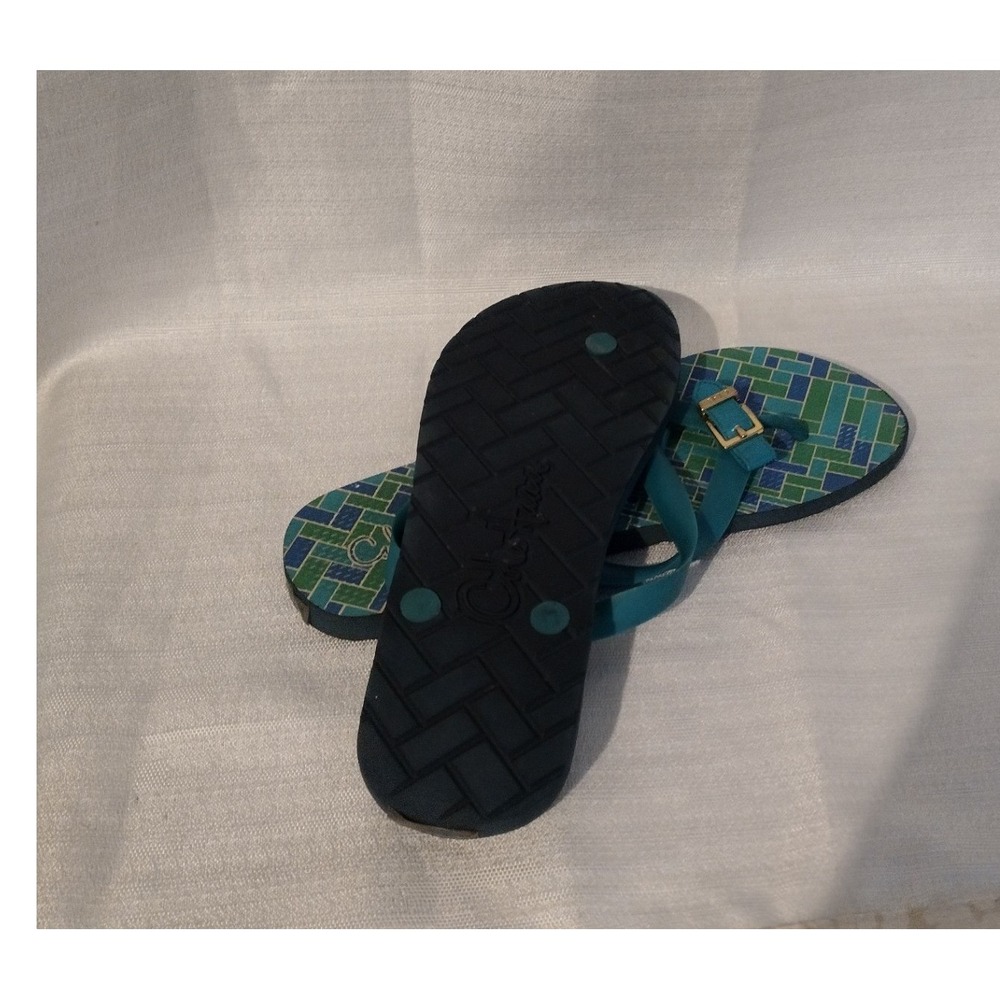 Cole Haan Womens Green Geometric Gold Buckle Flip Flop Sandals -Size 9 - Picture 3 of 5